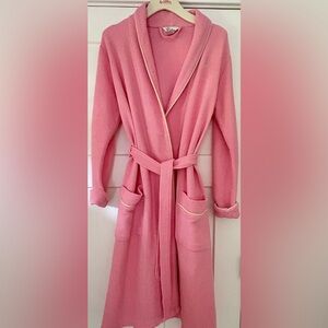 Lilly Pulitzer Shawl Collar Cotton Spa Robe Pink With Green Piping S